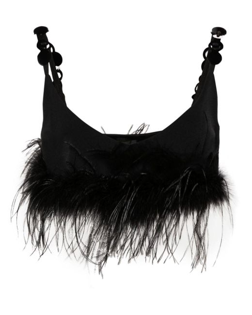 Pinko Black Feather-detailed Cropped Top