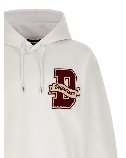 DSquared² White Logo-Patch Hoodie for men