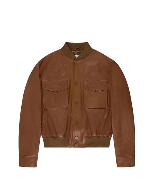 Montedoro Brown Veste Bomber En Cuir