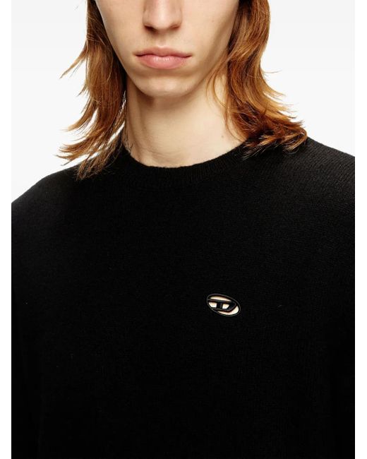 DIESEL Black Embroidered-Cutout Logo Crew-Neck Sweater for men