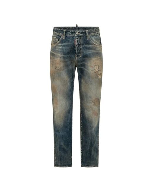 DSquared² Blue Teddy Distressed-Finish Jeans for men