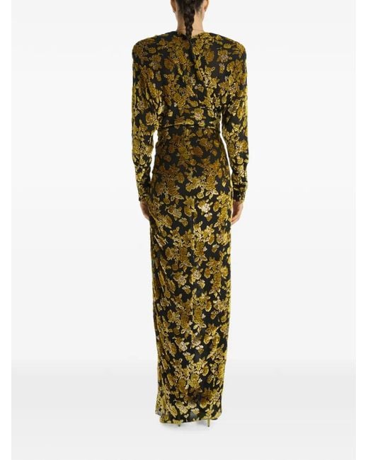 Balmain Green Long Velvet-Jacquard Dress