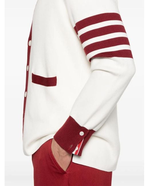 Thom Browne Red 4-Bar Stripe Cotton Cardigan for men