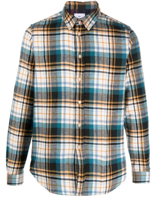PS by Paul Smith Plaid-check Cotton Flannel Shirt in Blue for Men | Lyst UK