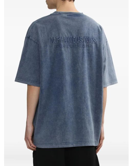 Alpha Industries Blue Embroidered-Detail Crew-Neck T-Shirt for men