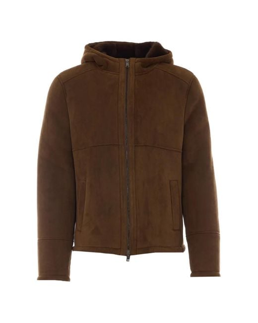 S.W.O.R.D Brown Hooded Suede-Effect Jacket for men