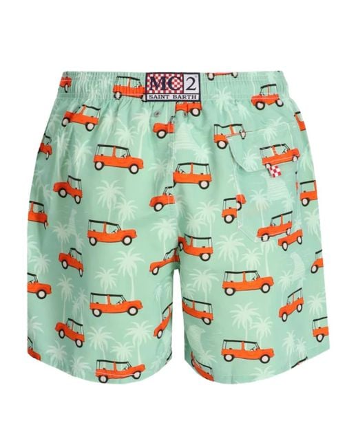Mc2 Saint Barth Green Graphic-Print Swim Shorts for men