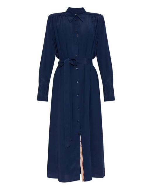 Paul Smith Blue Silk Belted Dress