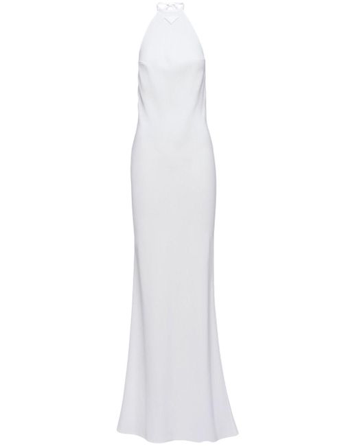 Prada White Triangle-logo Halterneck Maxi Dress