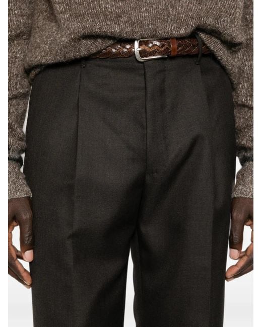 Incotex Black Pleated Straight-Leg Trousers for men