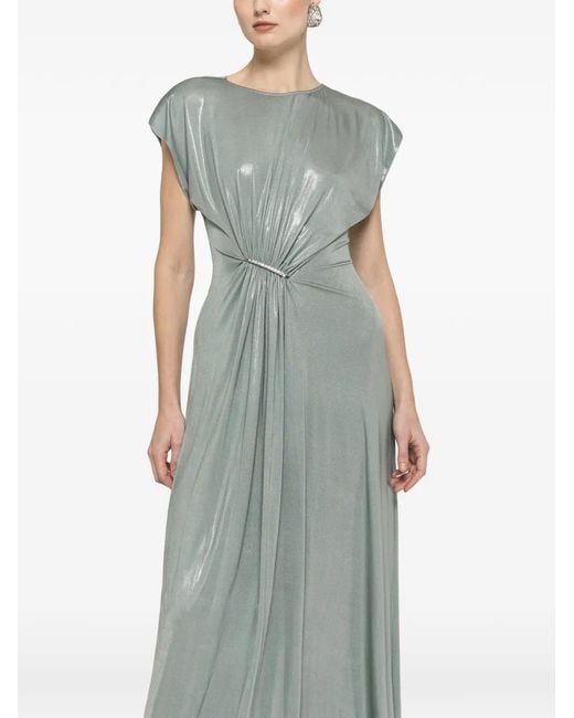 Nissa Green Ruched Metallic Stretch-Jersey Maxi Dress
