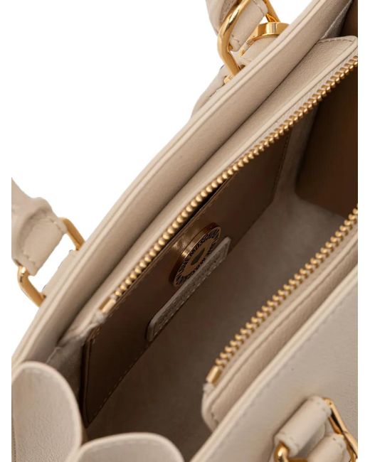 Love Moschino Natural Logo-Lettering Heart-Charm Tote Bag