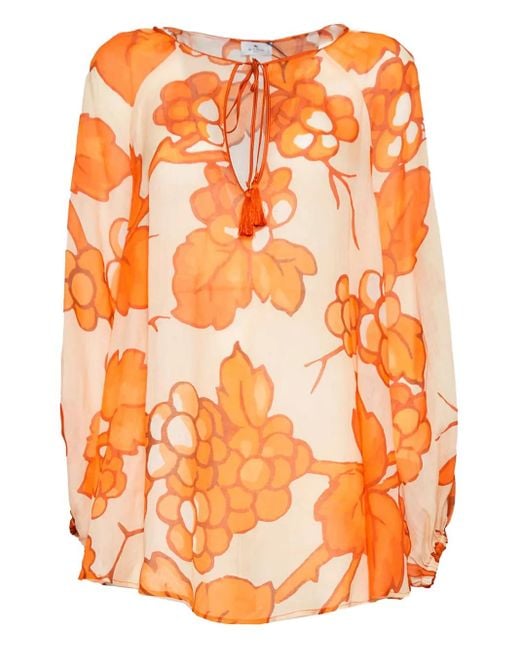 Etro Orange Blouse À Fleurs Imprimées