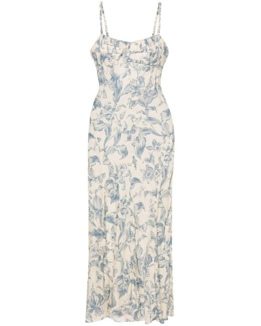 Sandro White Floral-Print Lace-Up Maxi Dress