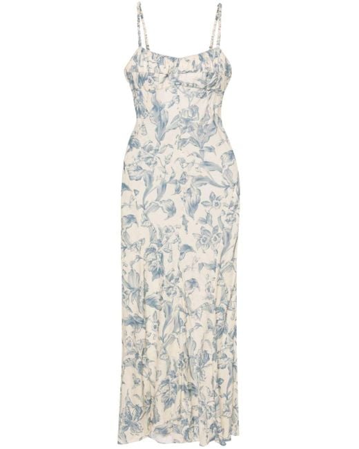 Sandro White Floral-print Lace-up Maxi Dress