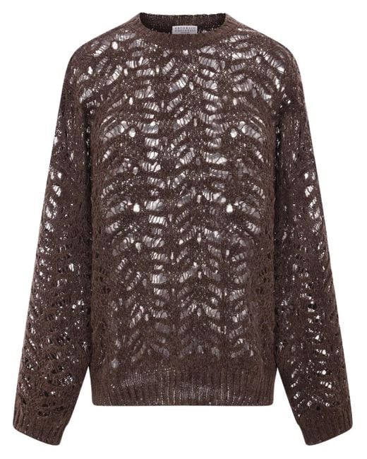 Brunello Cucinelli Brown Sequin-Embellished Sweater