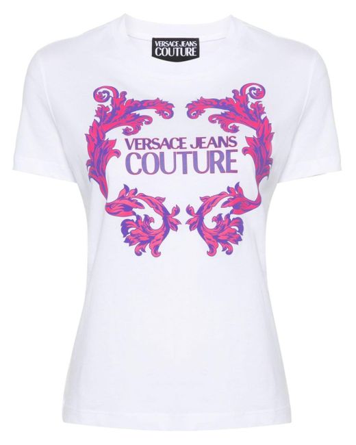 Versace Pink Barocco Logo-print Cotton T-shirt