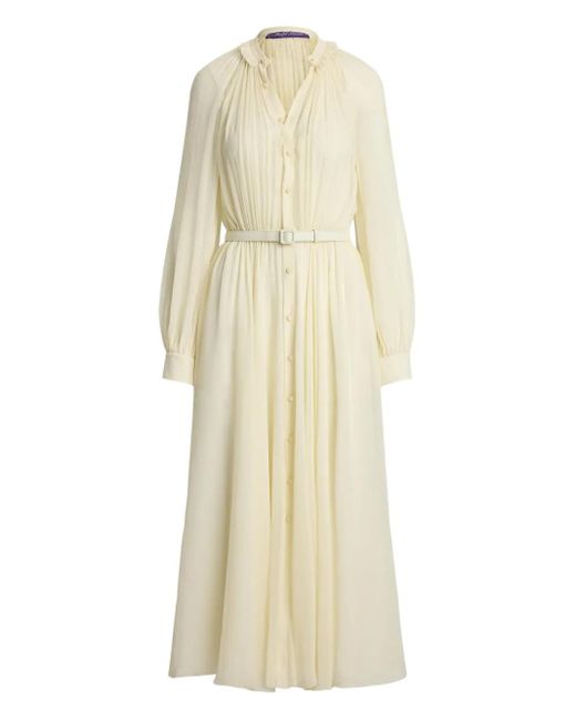 Ralph Lauren Natural Pleated Button-Up Midi Dress
