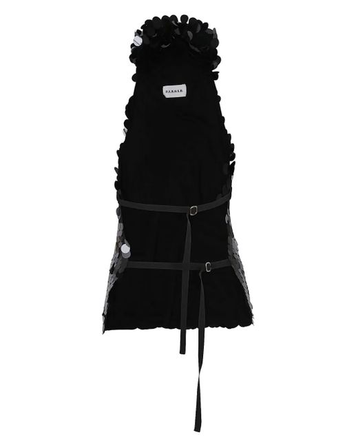 P.A.R.O.S.H. Black Full-Sequin Stretch Halter Neck Blouse