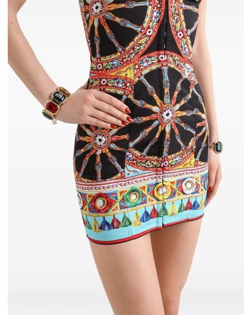 Dolce & Gabbana Black Carretto-Print Short Charmeuse Dress