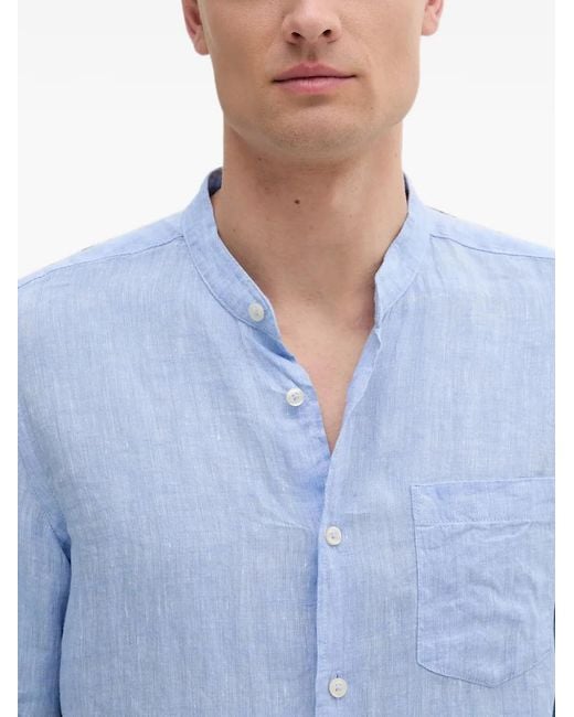 Benetton Blue Band-Collar Pocket-Detail Shirt for men