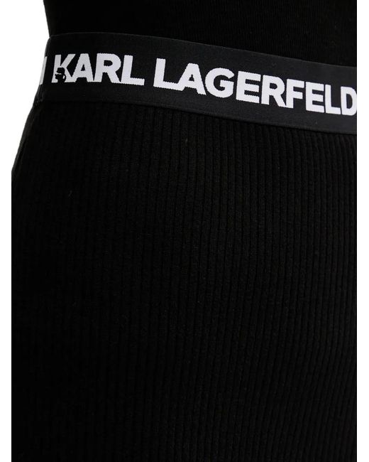 Karl Lagerfeld Black Ribbed Slit-Detail Midi Skirt