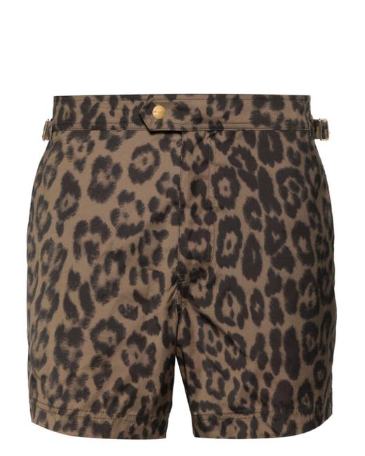 Tom Ford Gray Cheetah-print Swim Shorts for men