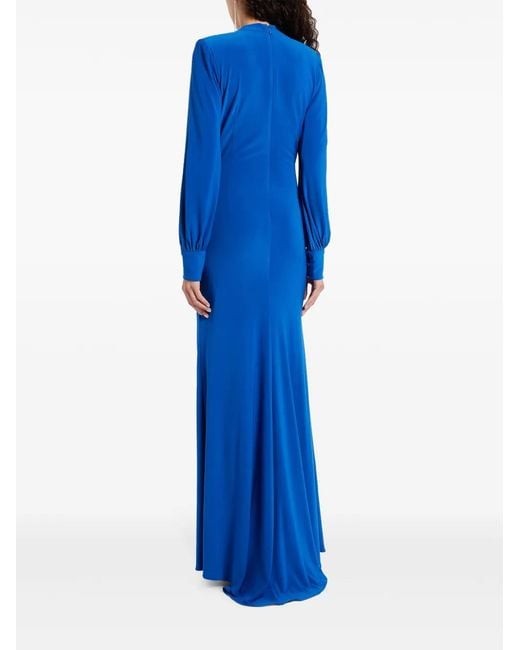 Badgley Mischka Blue Ruched V-Neck Dress