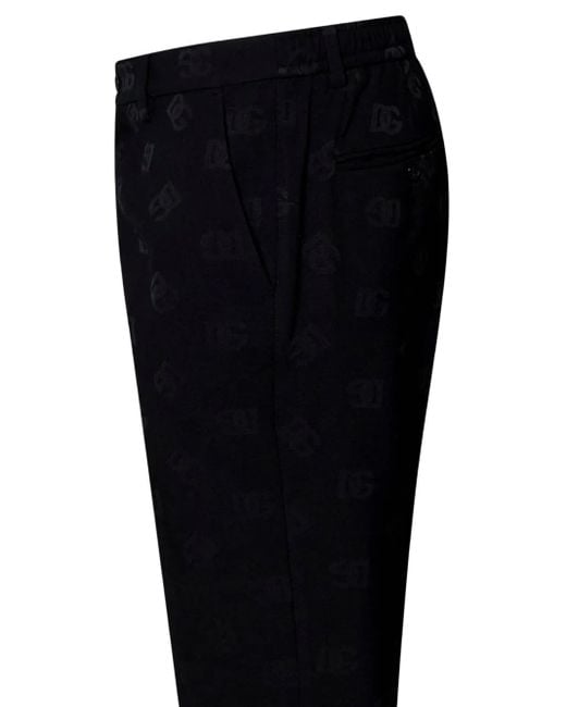 Dolce & Gabbana Black Monogram-Pattern Tailored Trousers for men