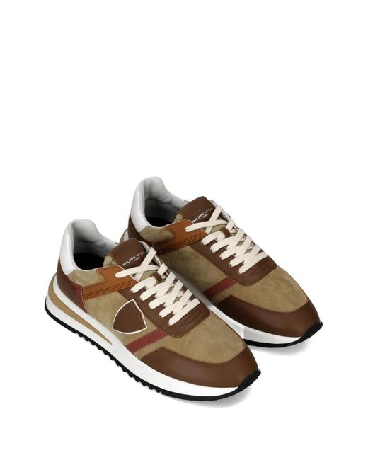 Philippe Model Brown Panelled Sneakers for men