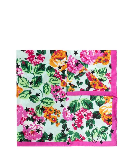 KENZO Blue Floral-Print Star-Print Scarf