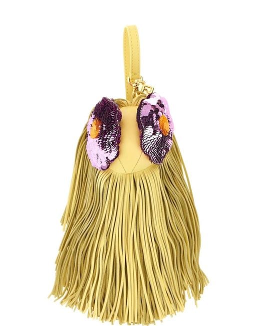 Fendi Metallic Aquamarine Sequin Embroidered Fringed Charm