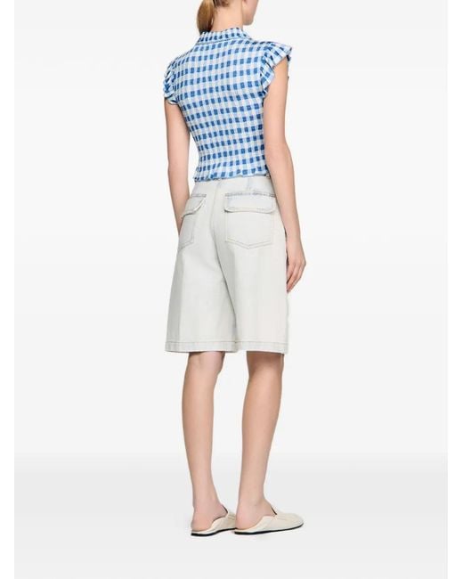 Sandro Blue Check Smocked Shirt