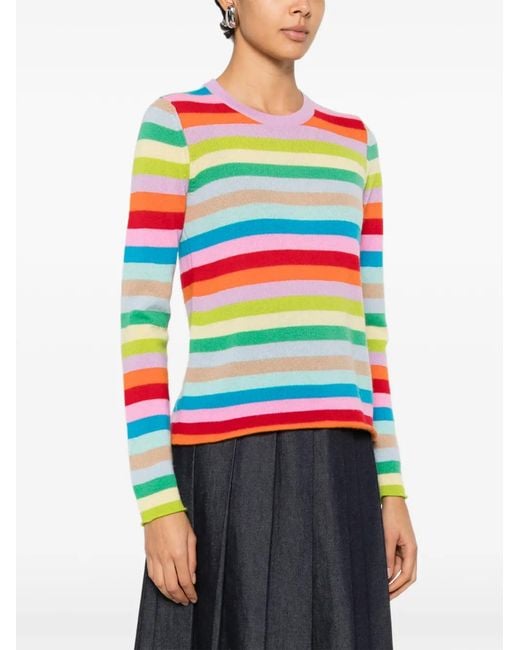 Allude Blue Striped-Pattern Crew-Neck Sweater