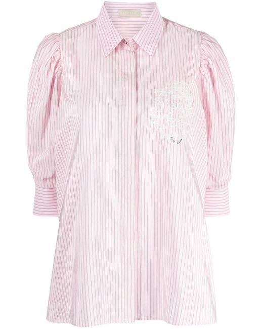 Chemise rayée à logo brodé Elie Saab en coloris Pink