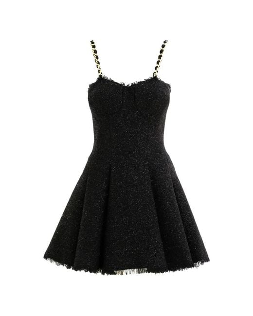 Balmain Black Chain-Link-Strap Frayed-Edge Mini Dress