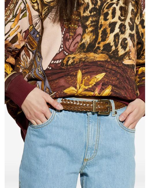 Etro Brown Woven Leather Belt