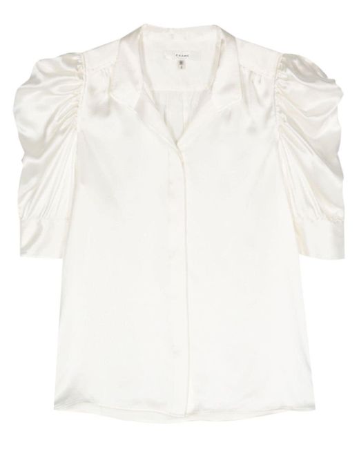 FRAME White Ruched-detail Silk Shirt
