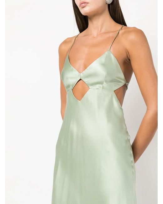 Michelle Mason Green Cut-Out Detail Silk Gown