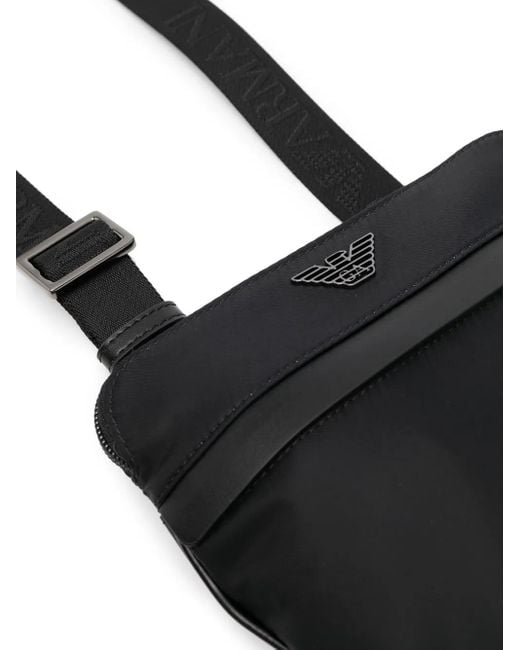 Emporio Armani Black Front Logo-Plaque Crossbody Bag for men