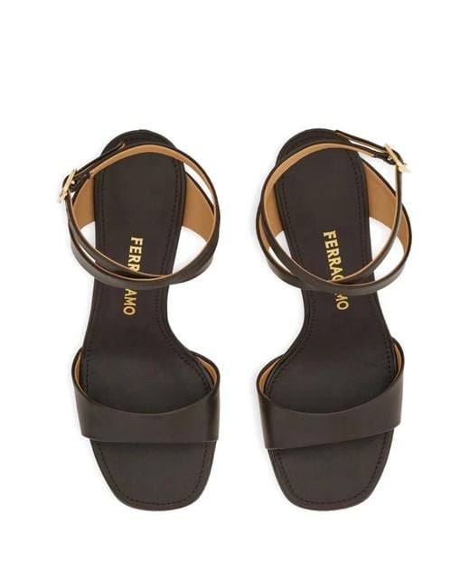 Ferragamo Brown Sandales À Talon Mi-Haut