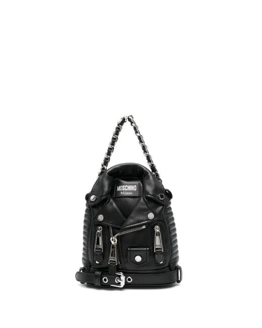 Moschino Black Biker Leather Backpack