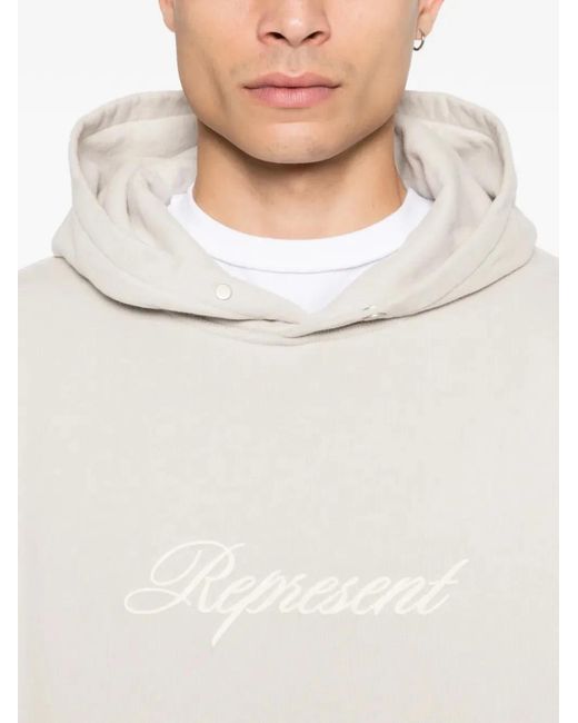 Represent Gray Script Logo Hoodie for men