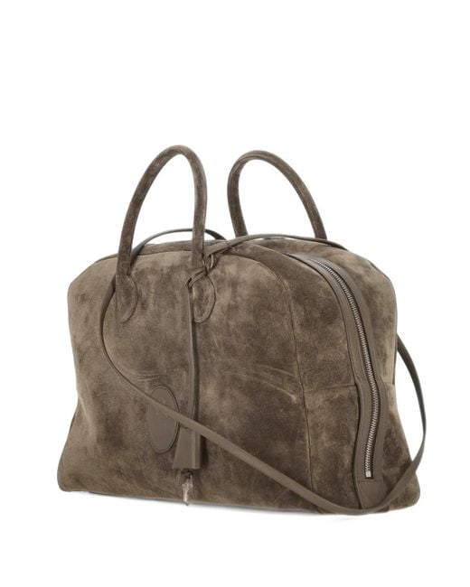 The Erose Brown Suede Logo-Patch Handbag