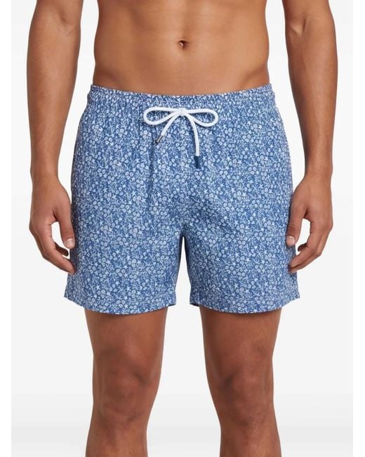 Fedeli Blue Drawstring Printed Swim Shorts for men
