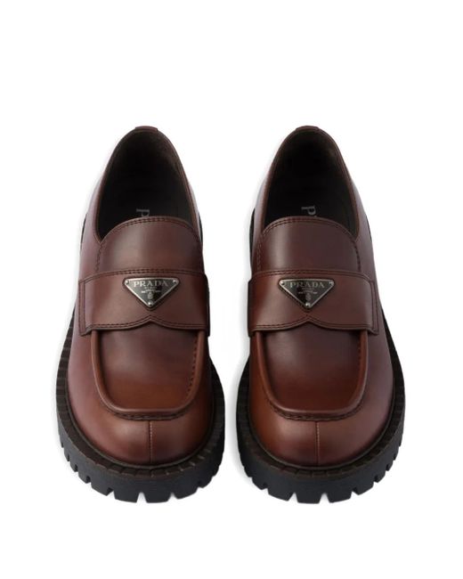 Prada Brown Brushed Leather Loafers for men