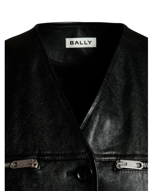 Bally Black V-Neck Zip-Detail Leather Vest