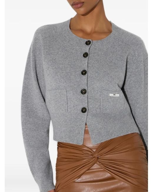 Elisabetta Franchi Gray Raglan-Sleeve Cropped Cardigan