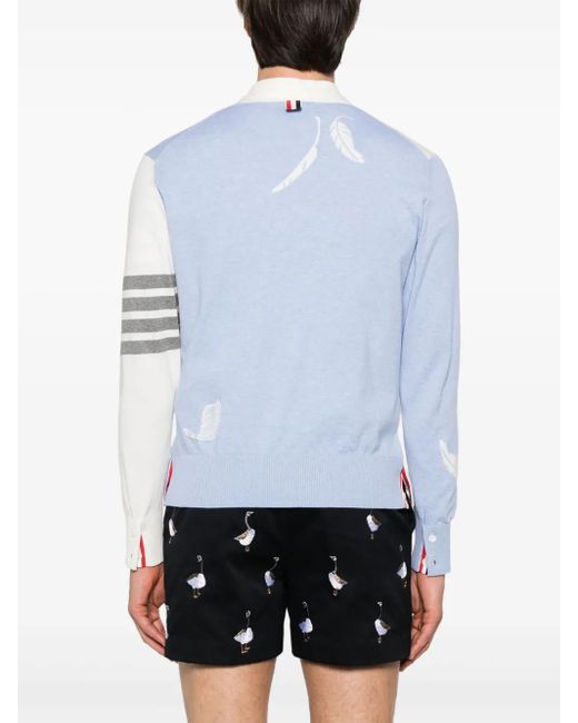 Thom Browne Blue Feather-Intarsia Cotton Cardigan for men