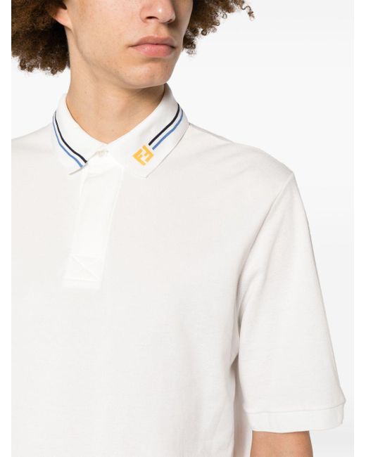 Fendi White Ff-motif Cotton Polo Shirt for men